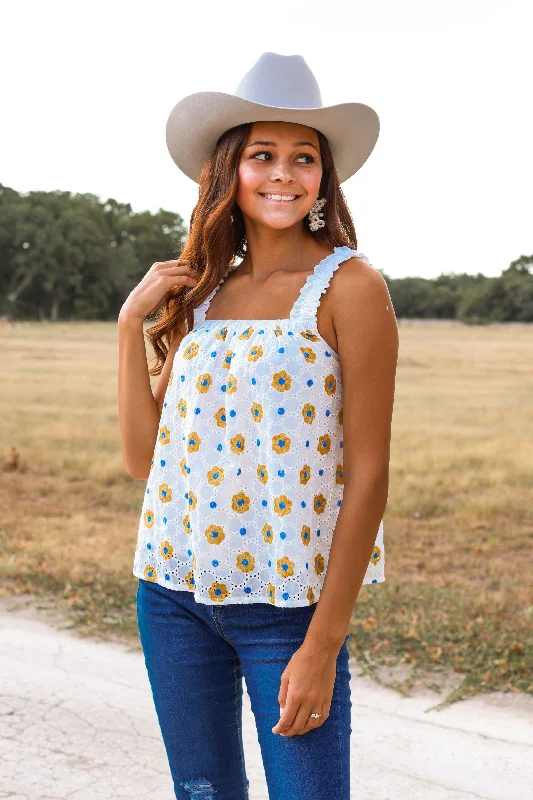 Florally Yours Eyelet Tank With Bow Women