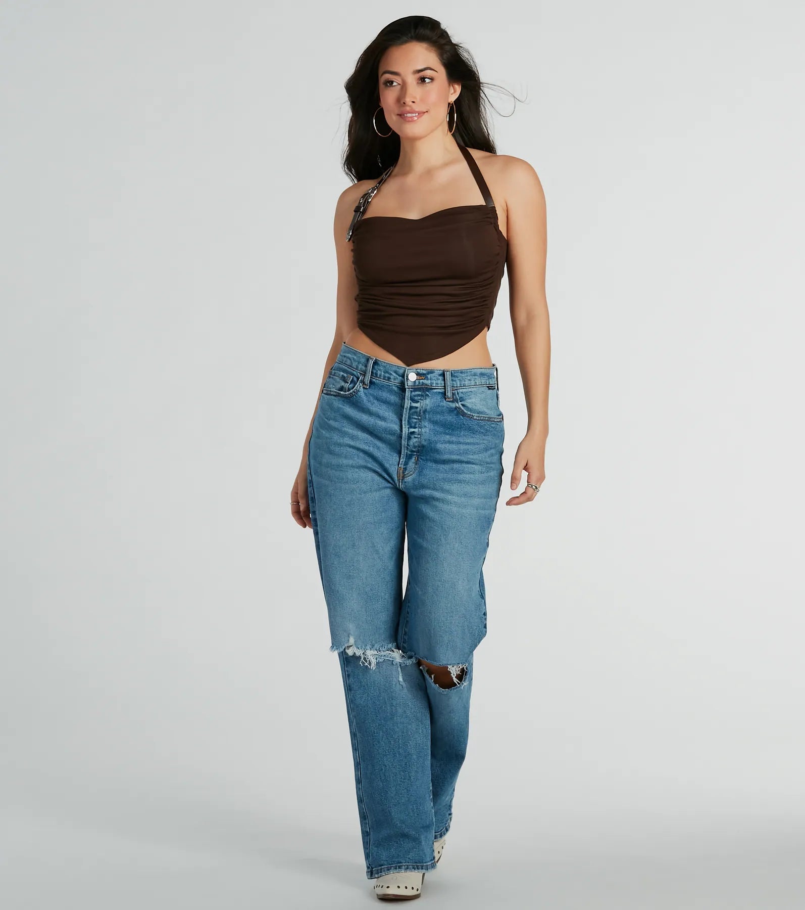 Country Feels Belted Halter Crop Top Street