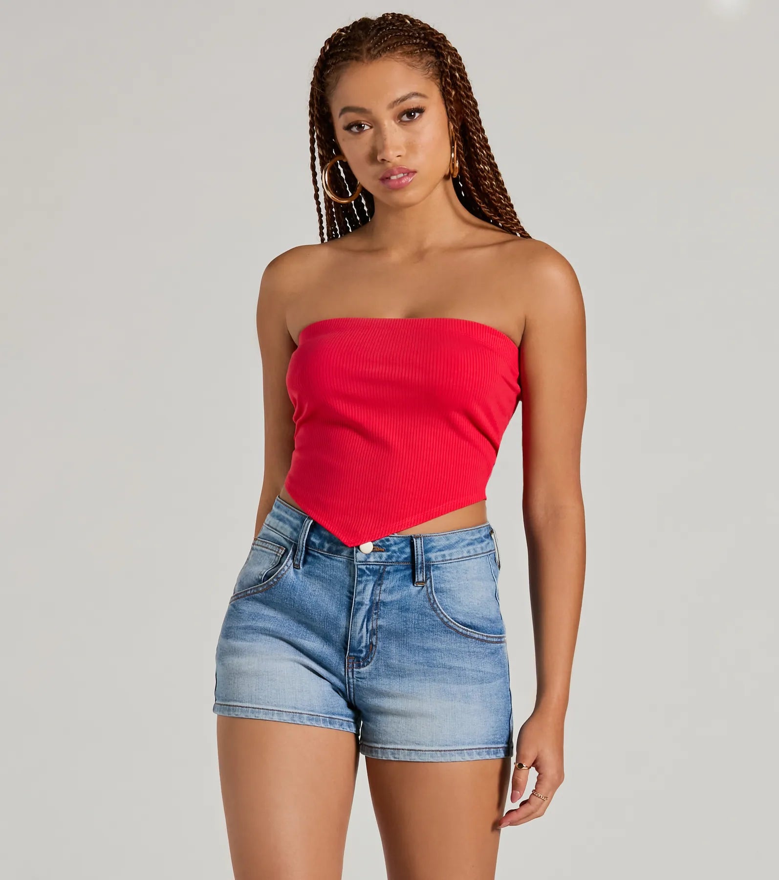 Flirty Focus Strapless Rib Knit Tube Crop Top Stylish Women's Neon