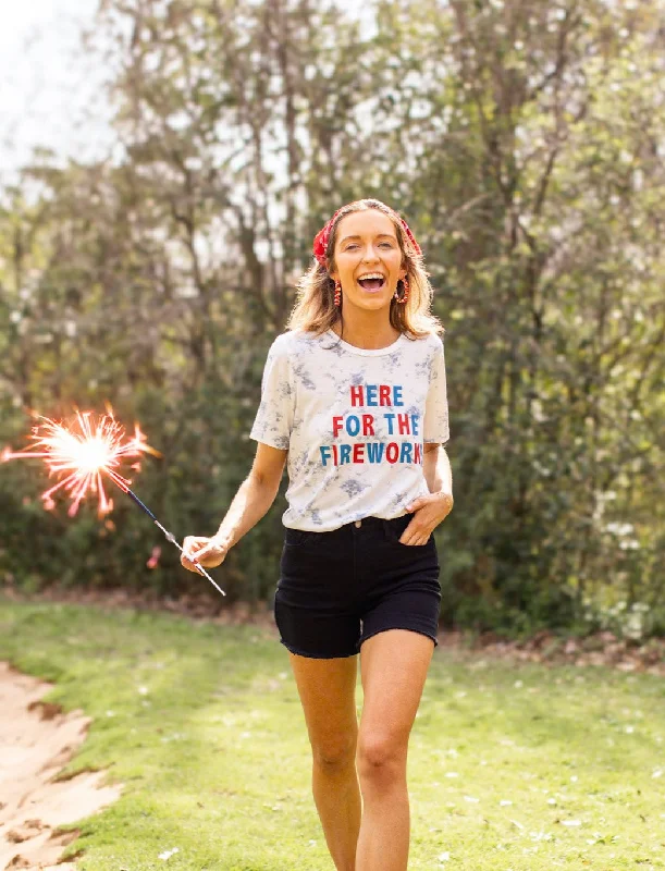 Here for the Fireworks on White Marble Crew Neck Tee Monochromatic All - in - one