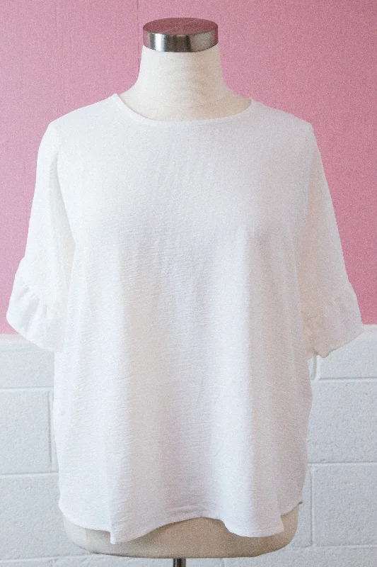 Eliza Woven Ruffle Sleeve Top, Off White | Plus Size Monochromatic Office Style