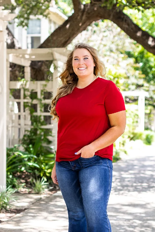 Crimson V-Neck Tee Sophisticated Women's Tailored