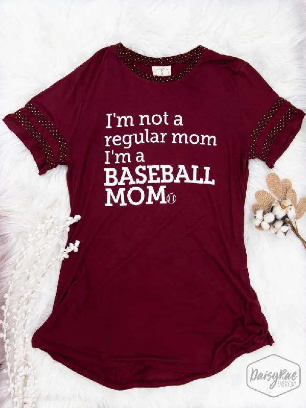 I'm a Baseball Mom on Maroon Polka Dot Trim Tee Traditional Women's Wool