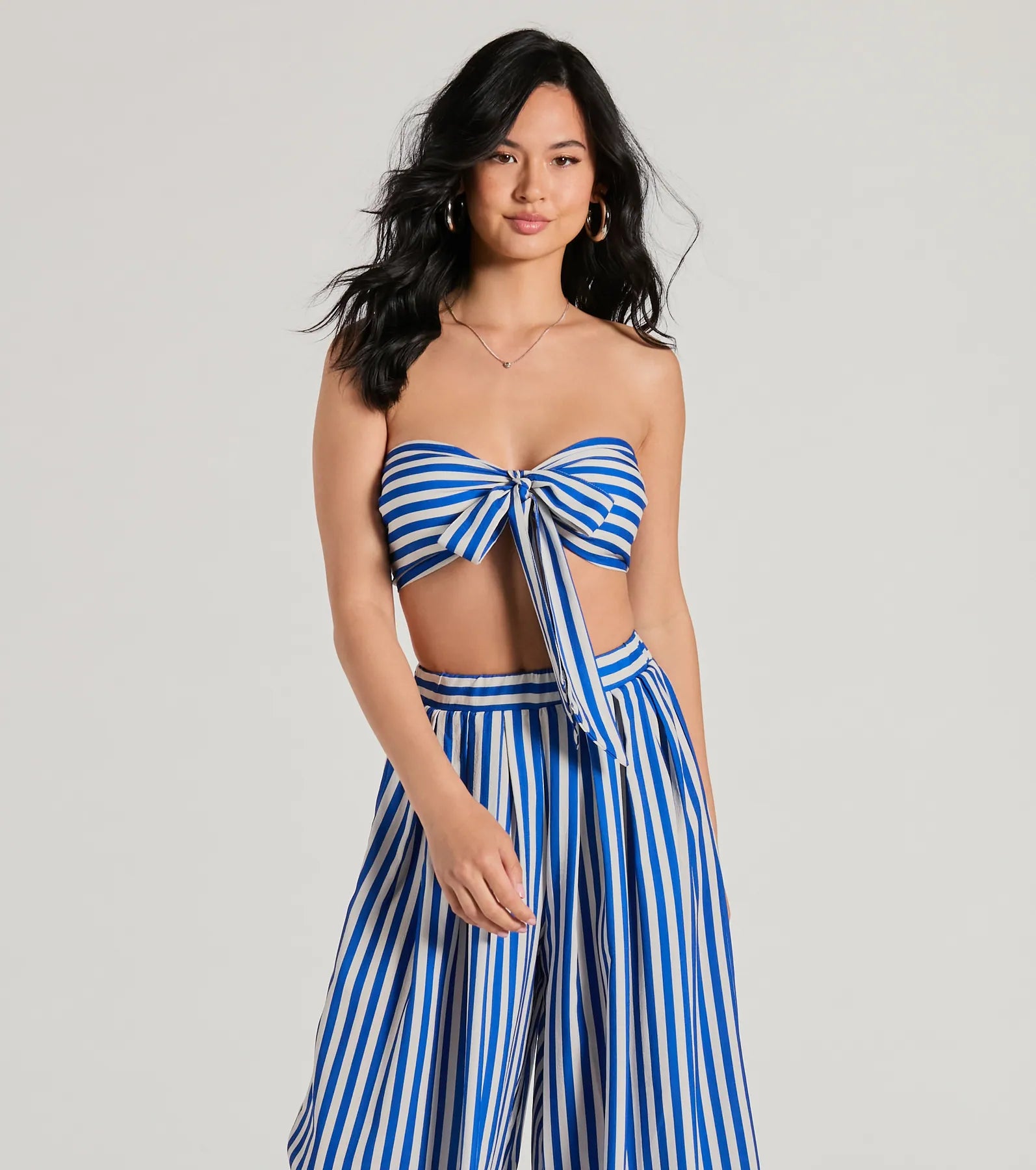Festive Fun Strapless Striped Bandeau Crop Top Vacation