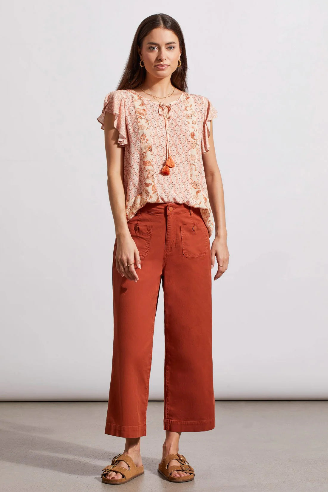 Tri 5444O Frilly Cap Sleeve Blouse Minimalist Women's Casual