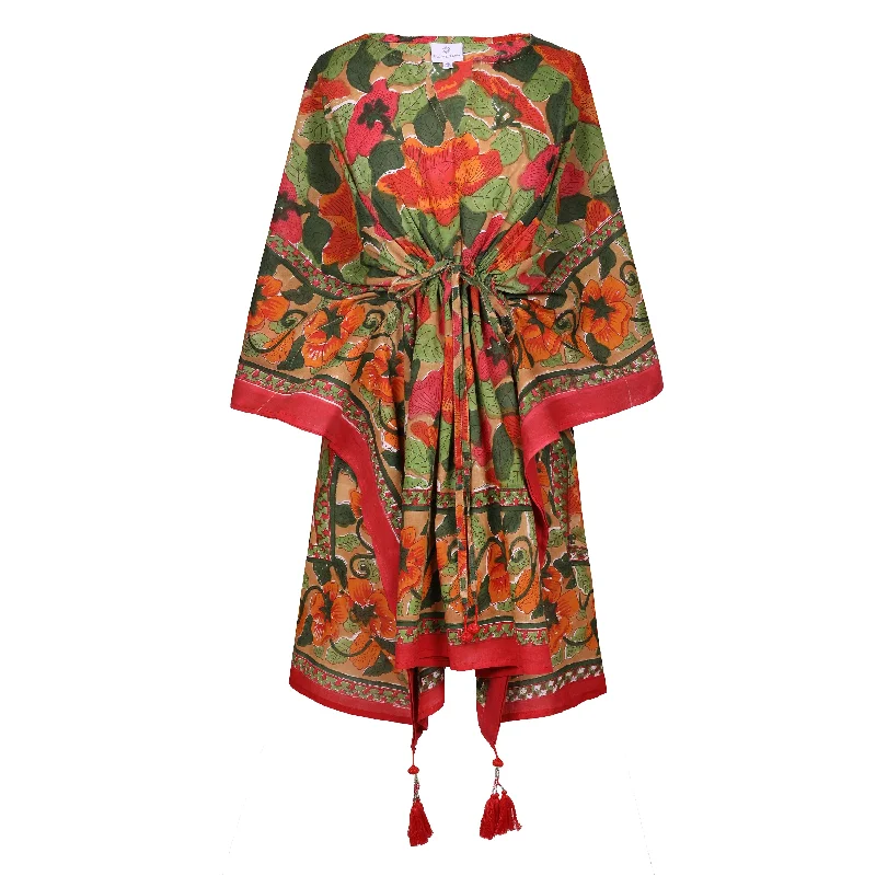 Frida Floral Short Cotton Kaftan Luxurious Women's High -  end