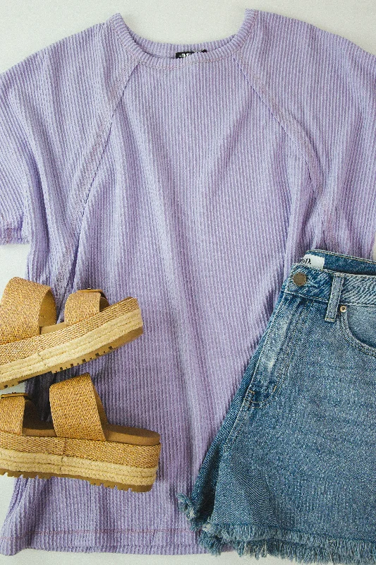 Lila Dolman Sleeve Ribbed Top, Lavender | Plus Size Monochromatic Office Style