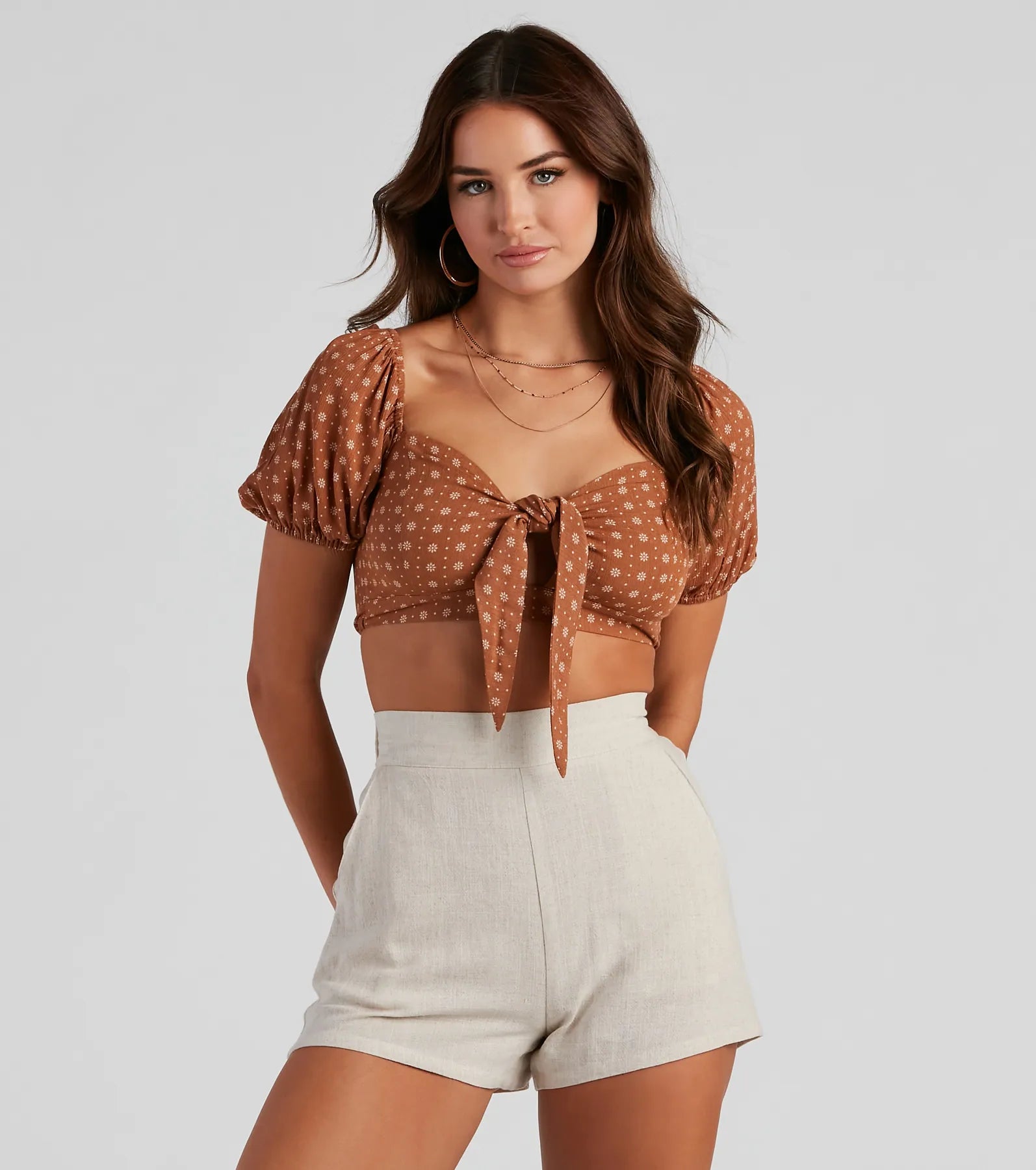 Dainty Floral Dot Tie-Front Top Relaxed Women's 