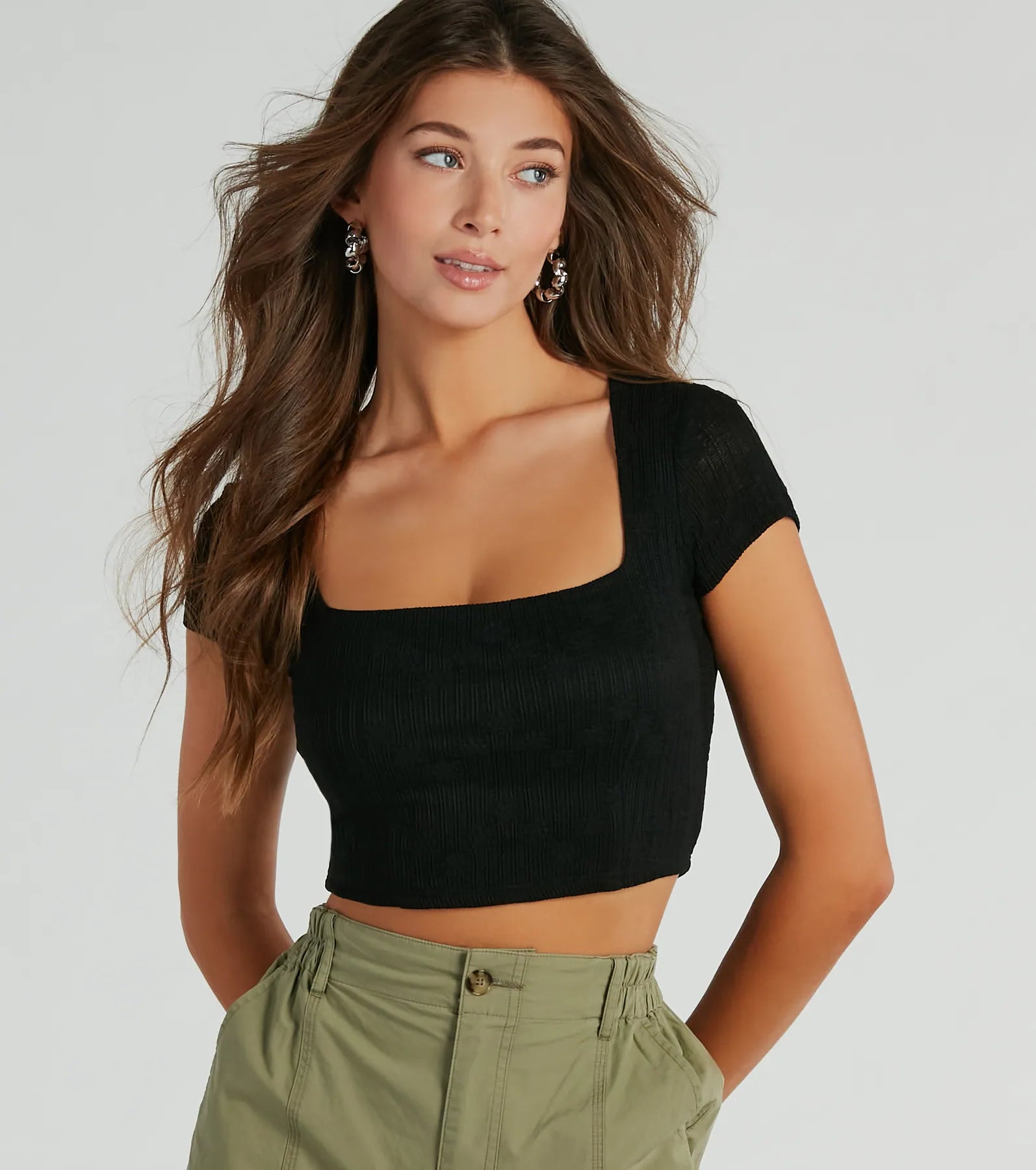 Effortless Outlook Square Neck Cap Sleeve Crop Top Cool Women's Skate