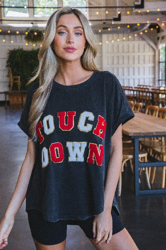 Touchdown Vintage Washed Tee, Black/Red Disco