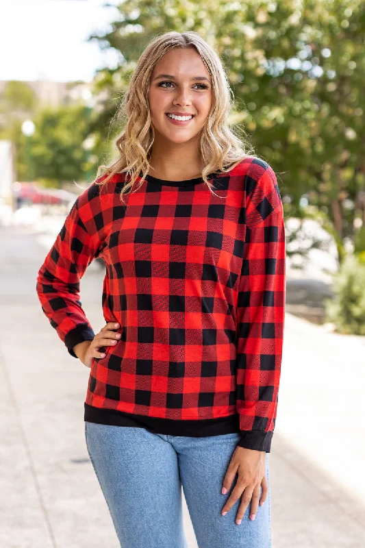 Plaid With Me Long Sleeves T-Shirt, Buffalo Plaid European