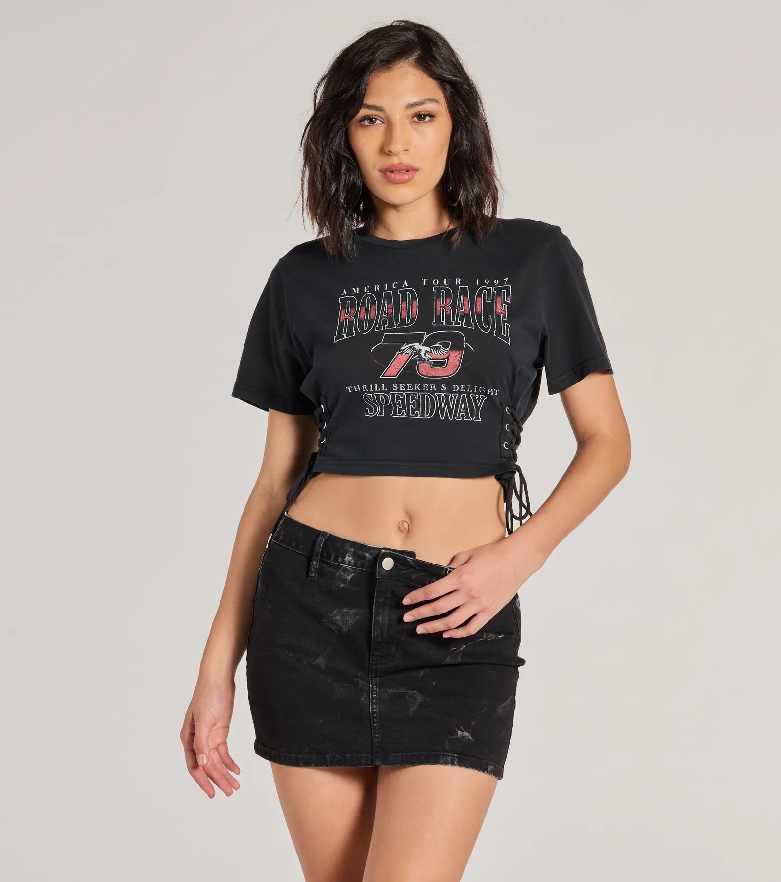 Road Race Cropped Graphic Tee Casual Women's Loose - fitting