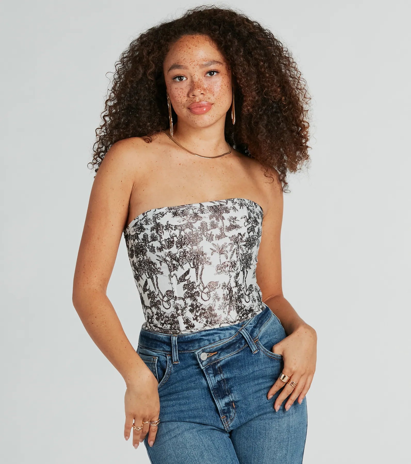 Jungle Cutie Strapless Lace-Up Corset Top Dapper Women's 1920S