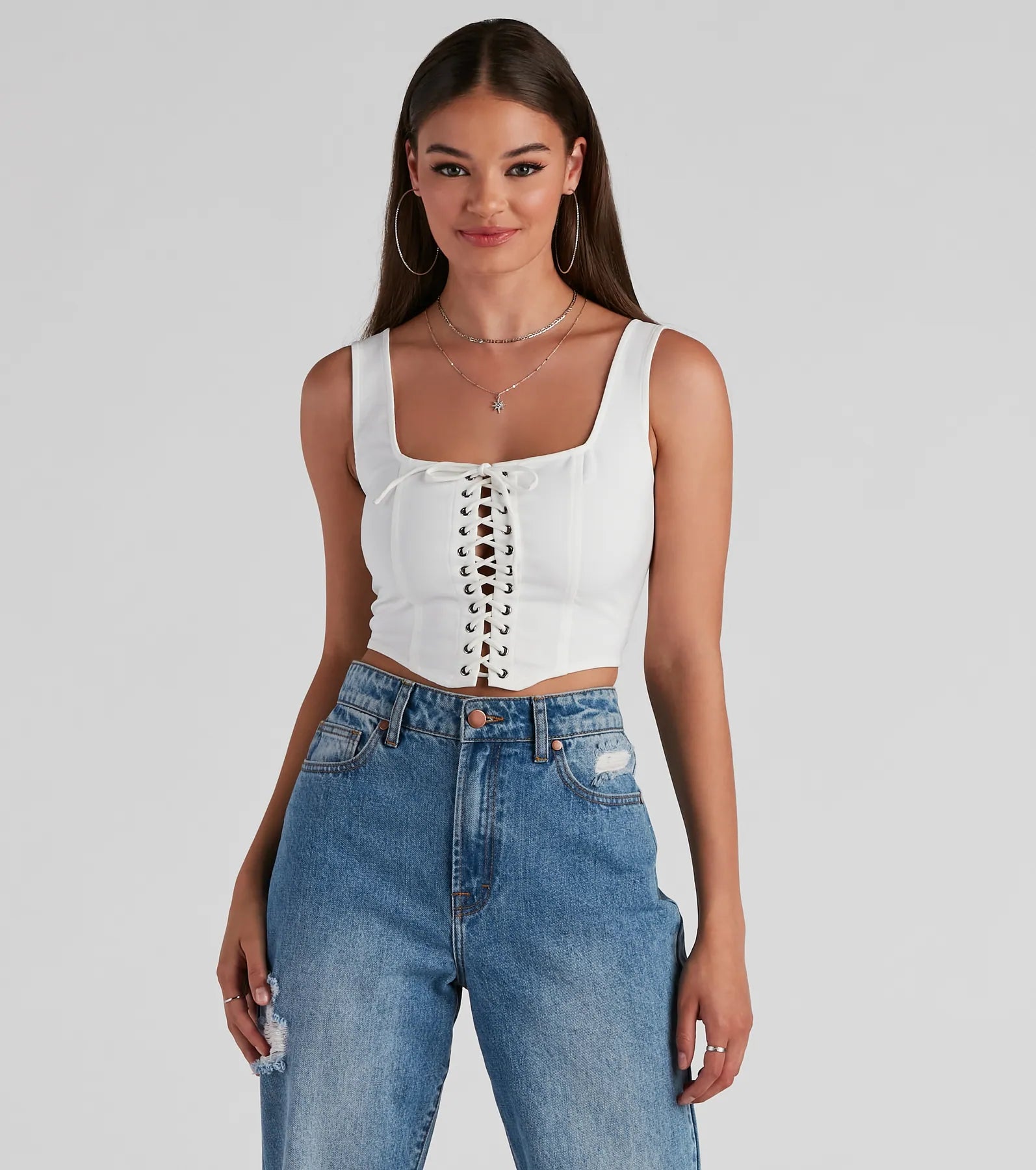 All Day Play Lace-Up Tank Crop Top Hip Women's Retro