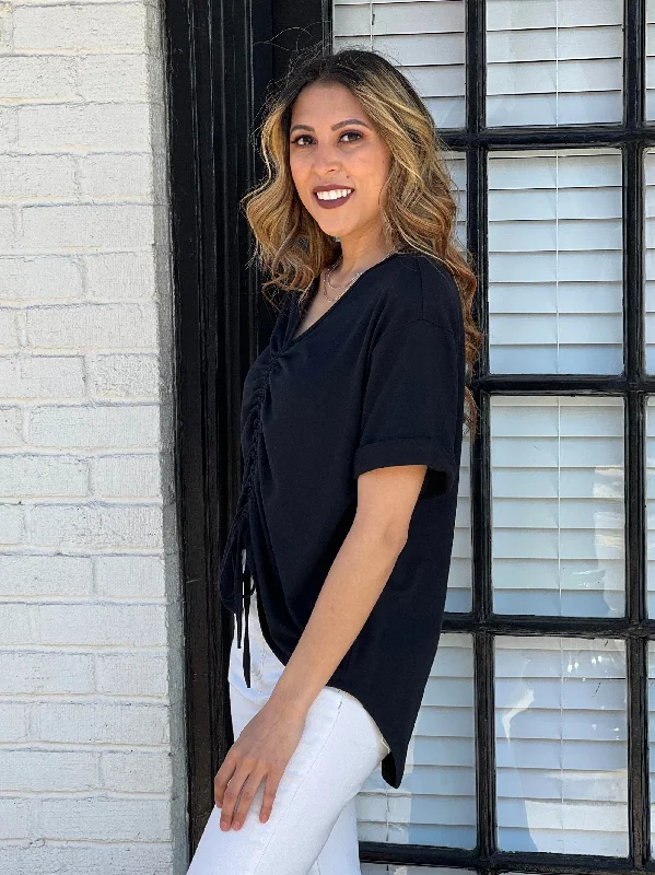 Cinch Me Black Short Sleeve Top Streetwear Style for 