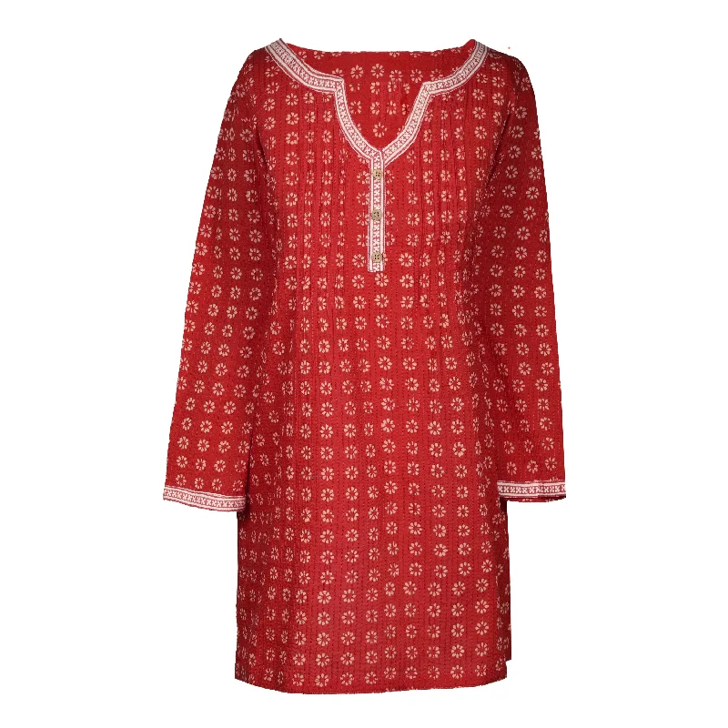 Manisha Red Floral Cotton Tunic Modern Women's Tech