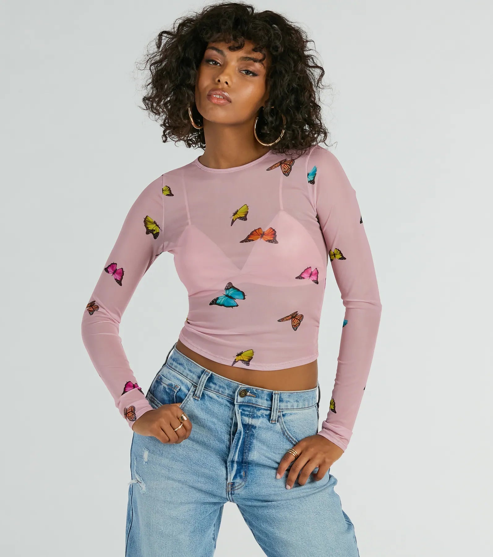 Butterfly Effect Long Sleeve Mesh Crop Top Sustainable Organic