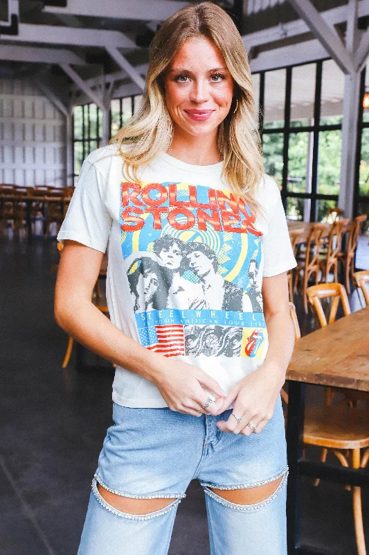 Rolling Stones Steel Wheels Ringer Tee, Stone Vintage | Daydreamer Polished Women's Silk
