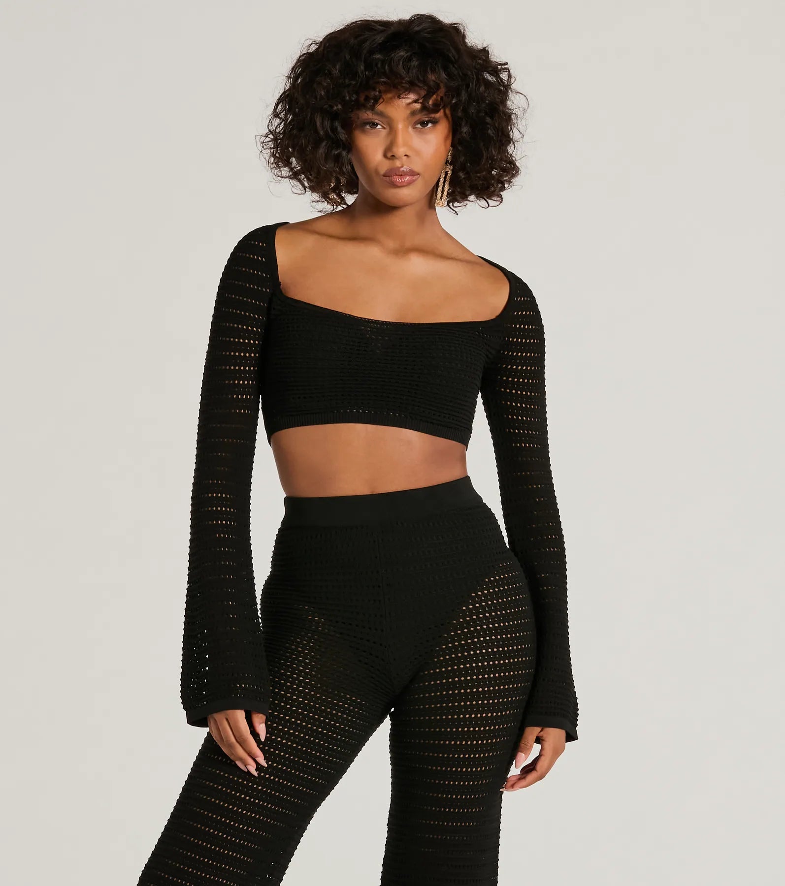 Boho Cutie Bell Sleeve Crochet Crop Top French