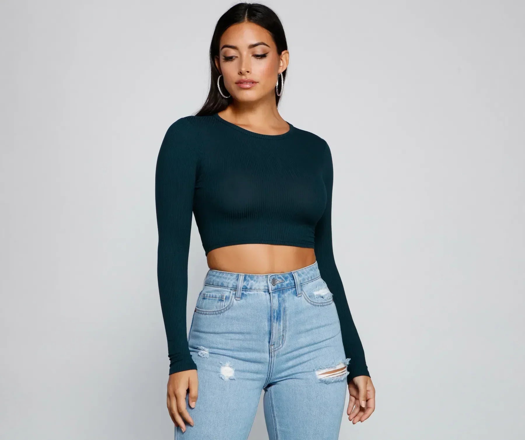 Go With It Ribbed Knit Crop Top Minimalist Women's Casual