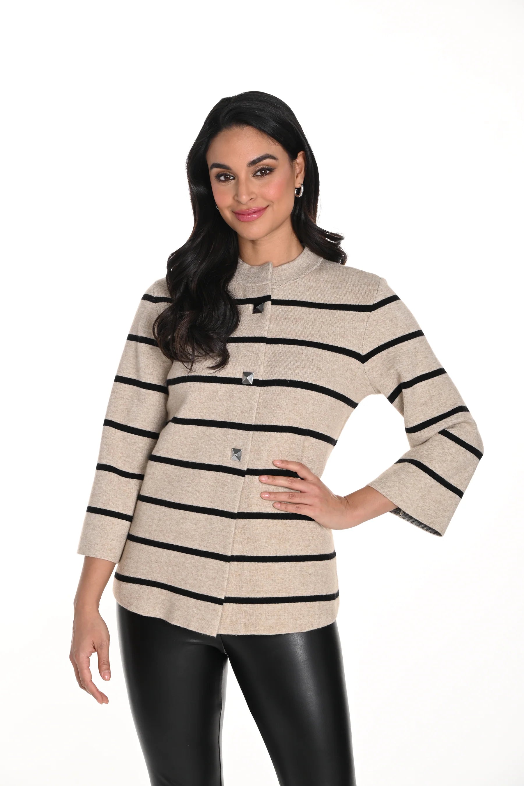 F.L 243417U Striped Knit Jacket Sleek Women's 