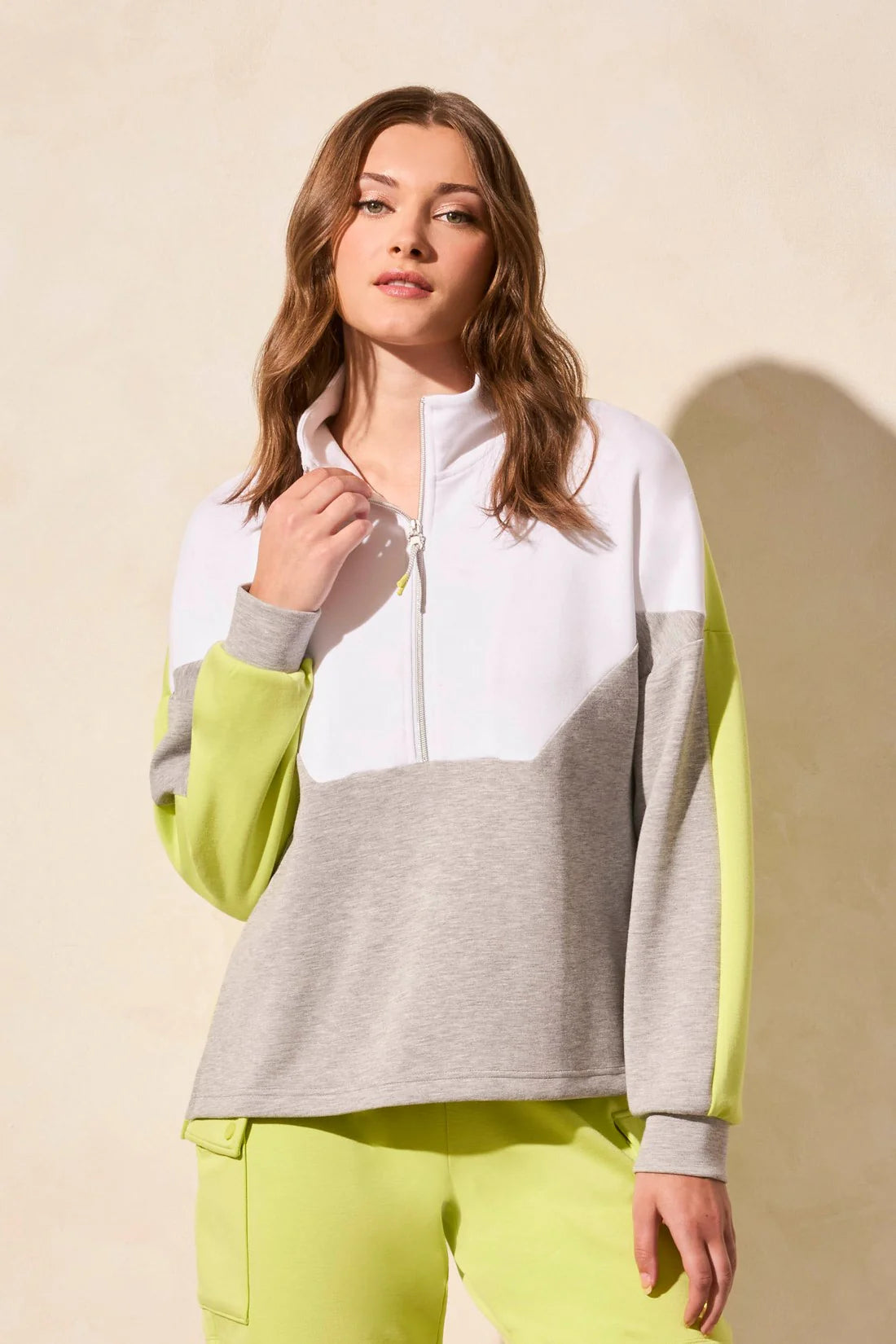 Tri 2167O Techno Lux Color Block Quarter Zip Mock Neck Top performance
