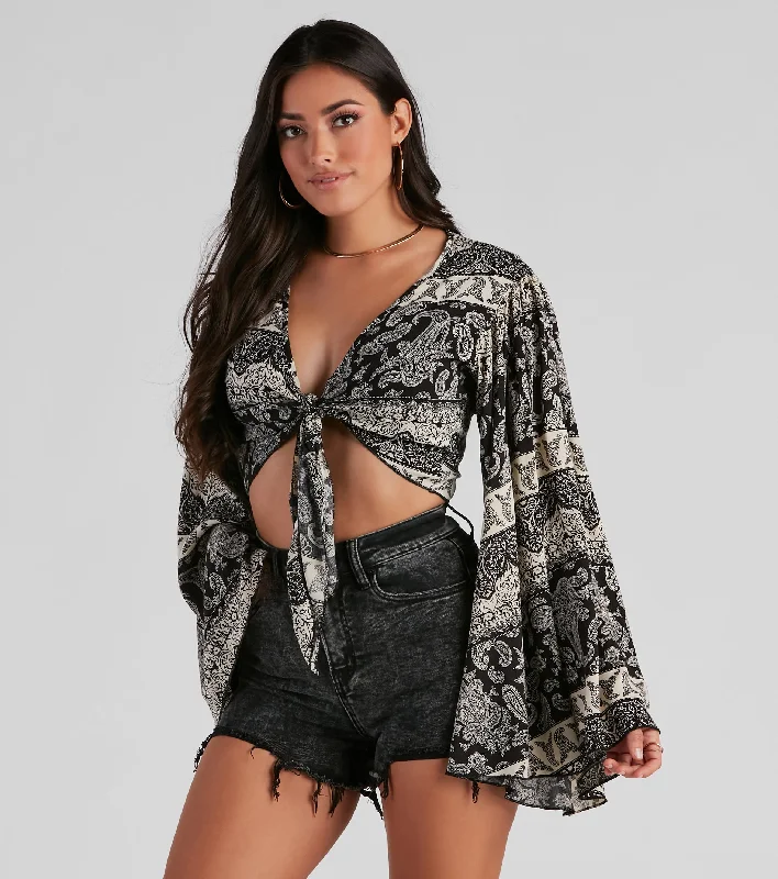 So Breezy Paisley Tie-Front Top Sophisticated Women's 
