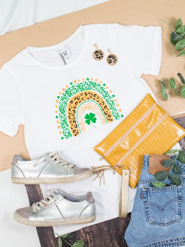 Over The Rainbow Green Clover on Vanilla Bean-White Cuff Tee Traditional Women's Wool