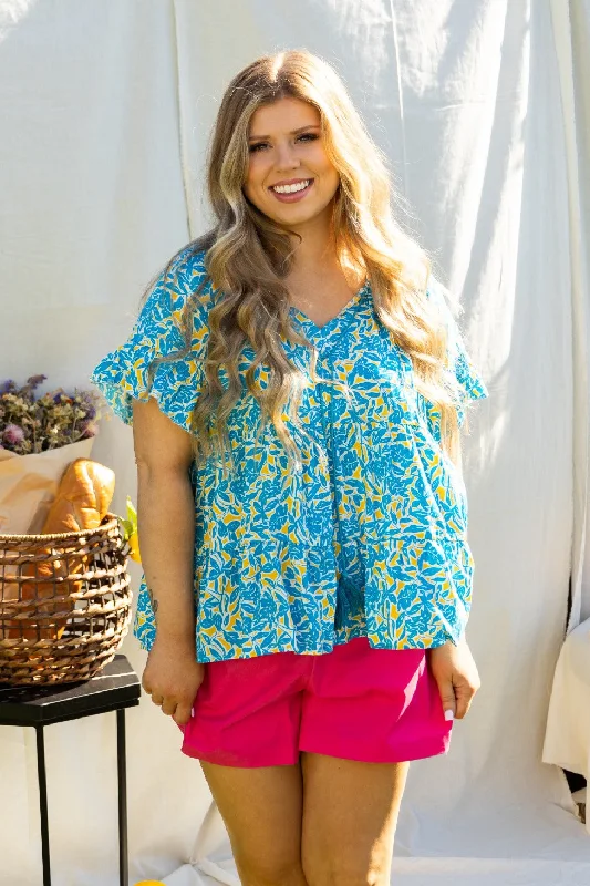 Blue & Yellow Floral Babydoll Top Gym