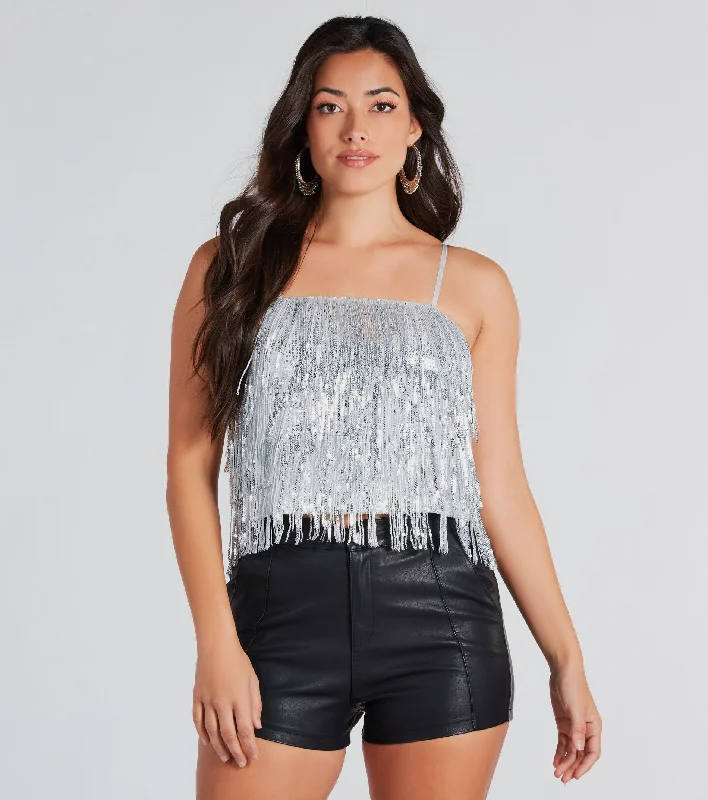 Spotlight Beauty Sequin Fringe Crop Top Adventure