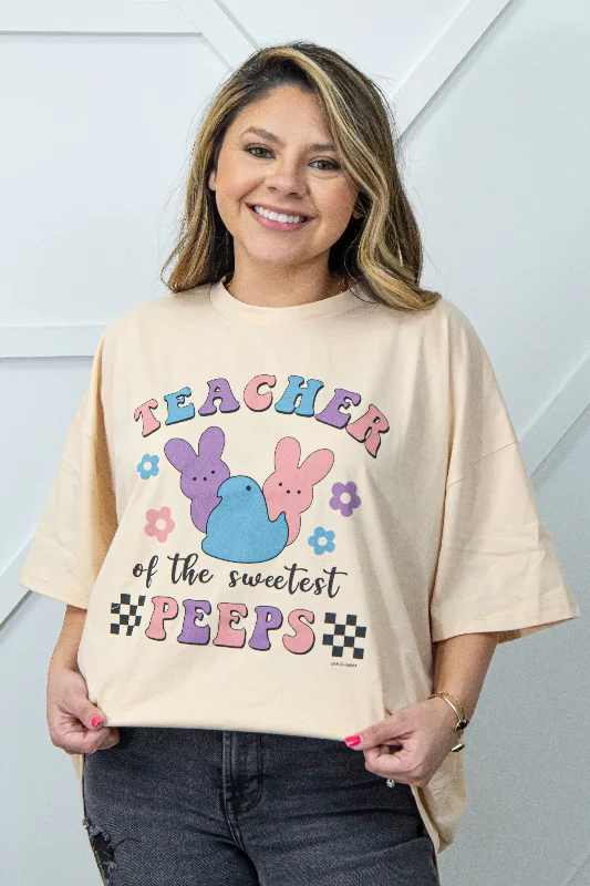 Teachers of the sweetest peeps on  Oversized Tee, Beige Dapper Women's 1920S