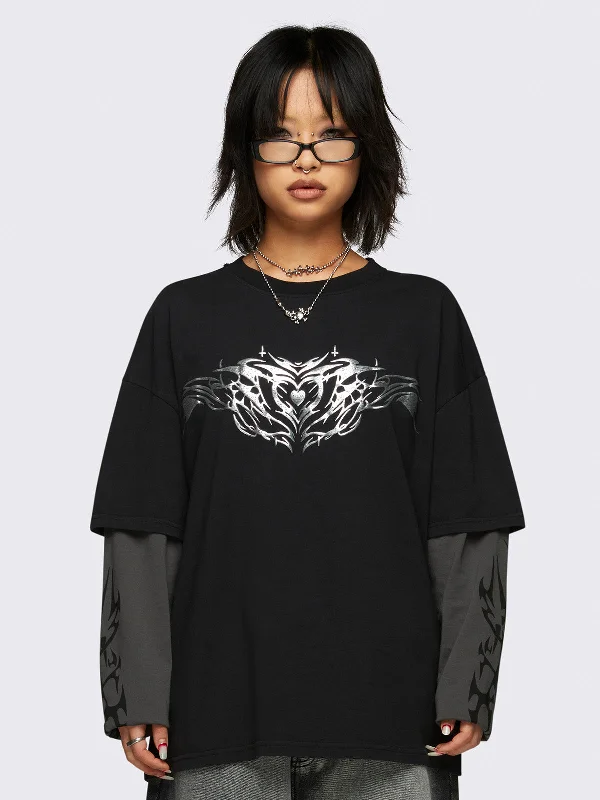 Silver Heart Layered T-shirt Contemporary 