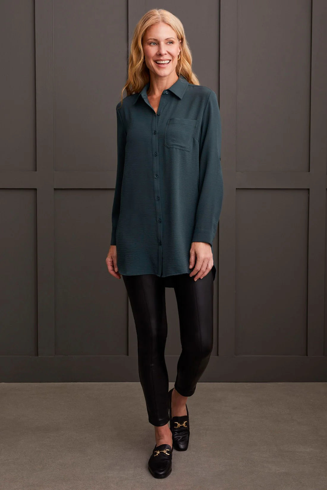 Tri 7878O Pebble Crepe Roll-Sleeve Tunic Women