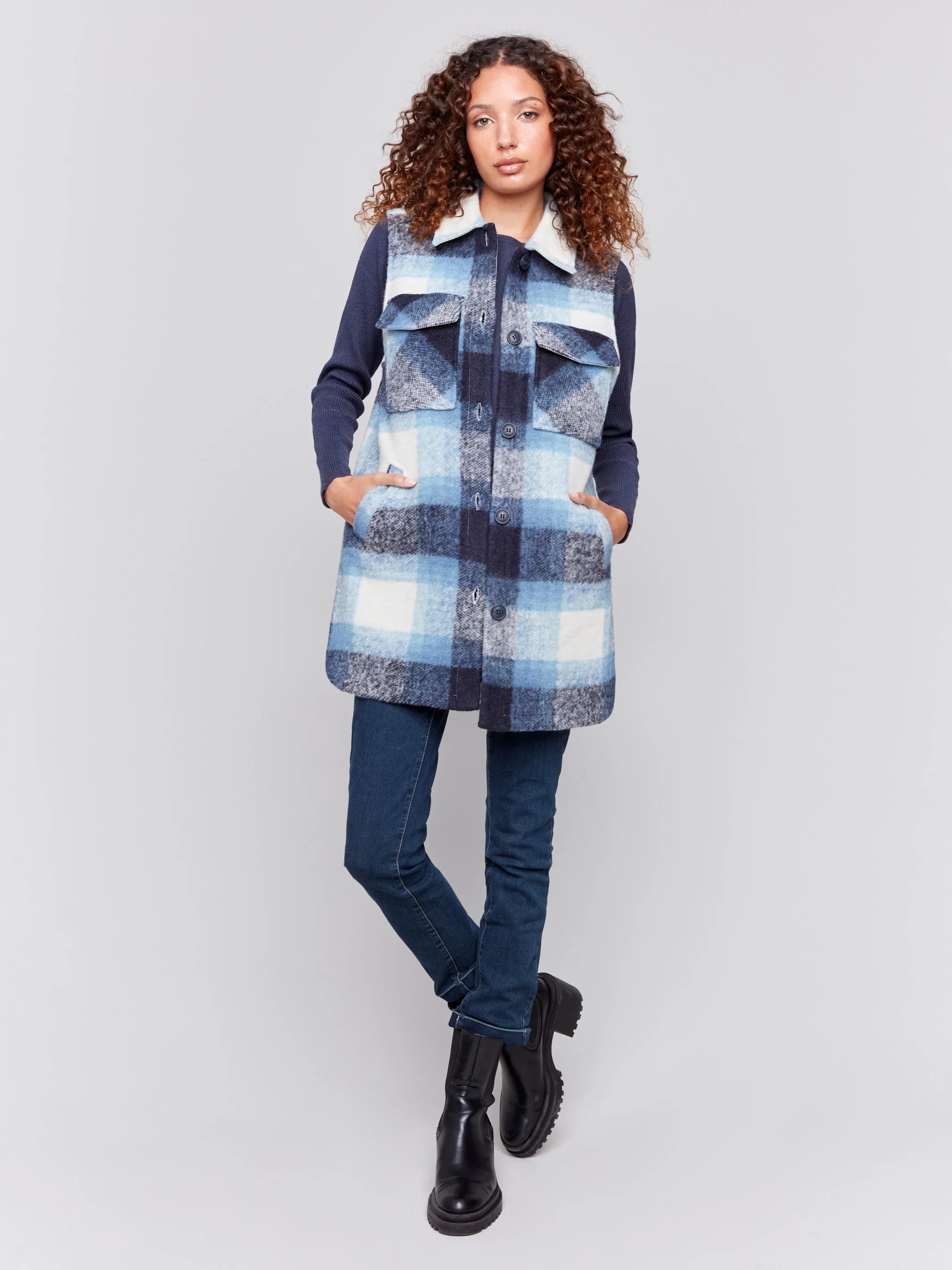 C.B C6258R Long Boiled Wool Vest Sharp Women's Italian