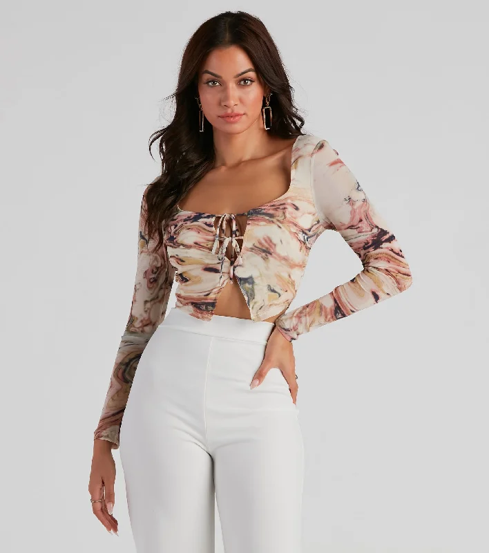 Dress Code Mesh Marble Crop Top Sporty Women's Athleisure 