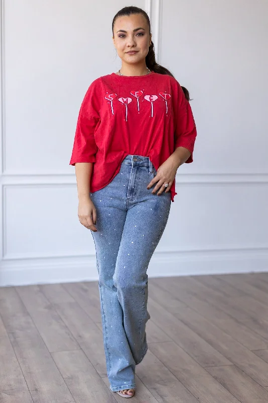 Sweet Lollipops on Red Boxy Crop Top Dynamic Women's Moto