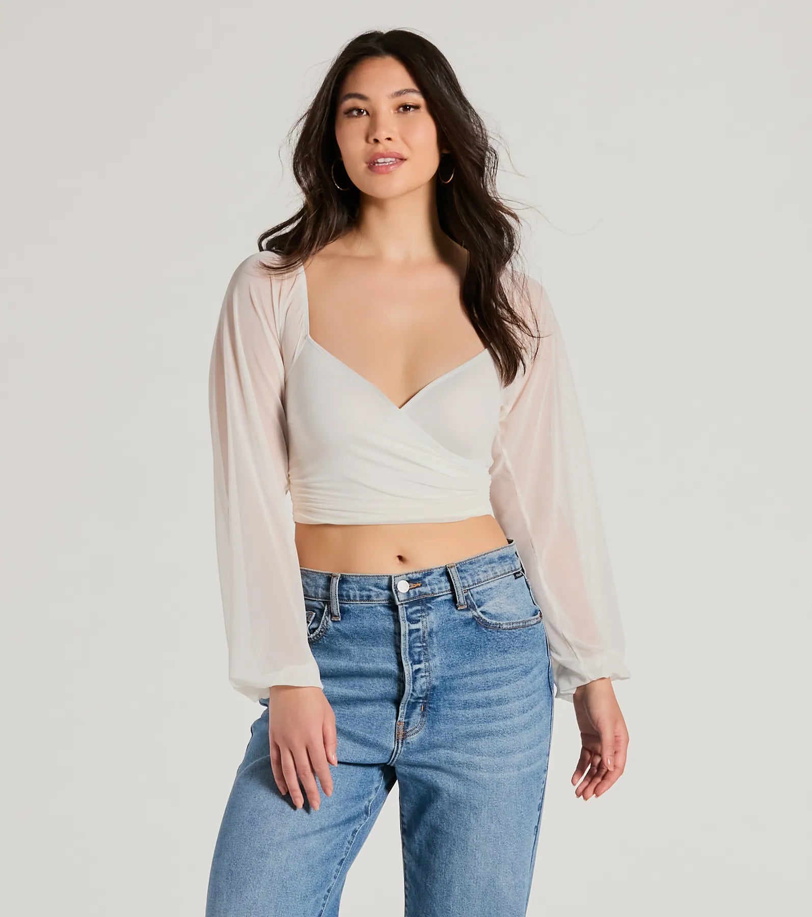 Ahead Of The Trend Surplice V-Neck Crop Top Confident Women's High - fashion