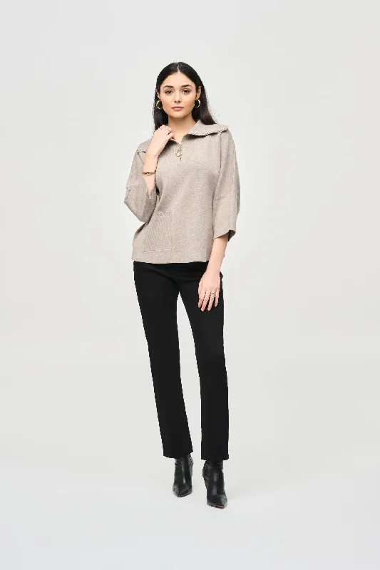 J.R 243954 Jacquard Zipped Collar Sweater Polished Women's Silk
