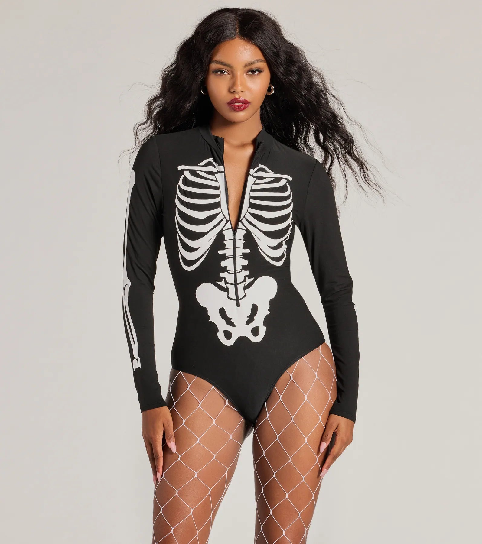 Glam Ghoul Skeleton Print Bodysuit Country