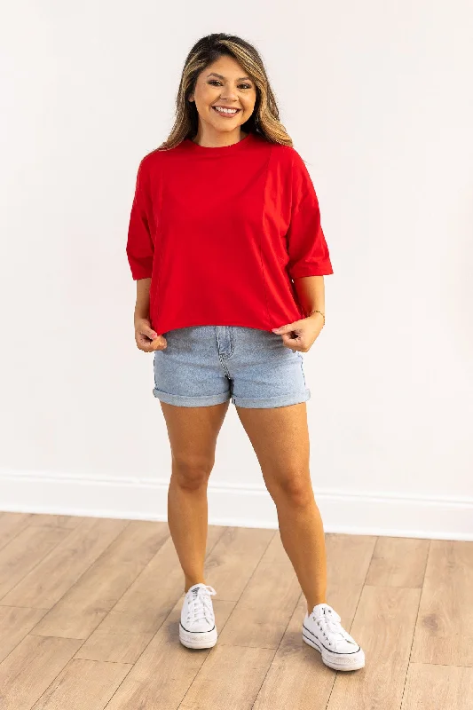 Red Boxy Crop Top Youthful Women's Anime - inspired