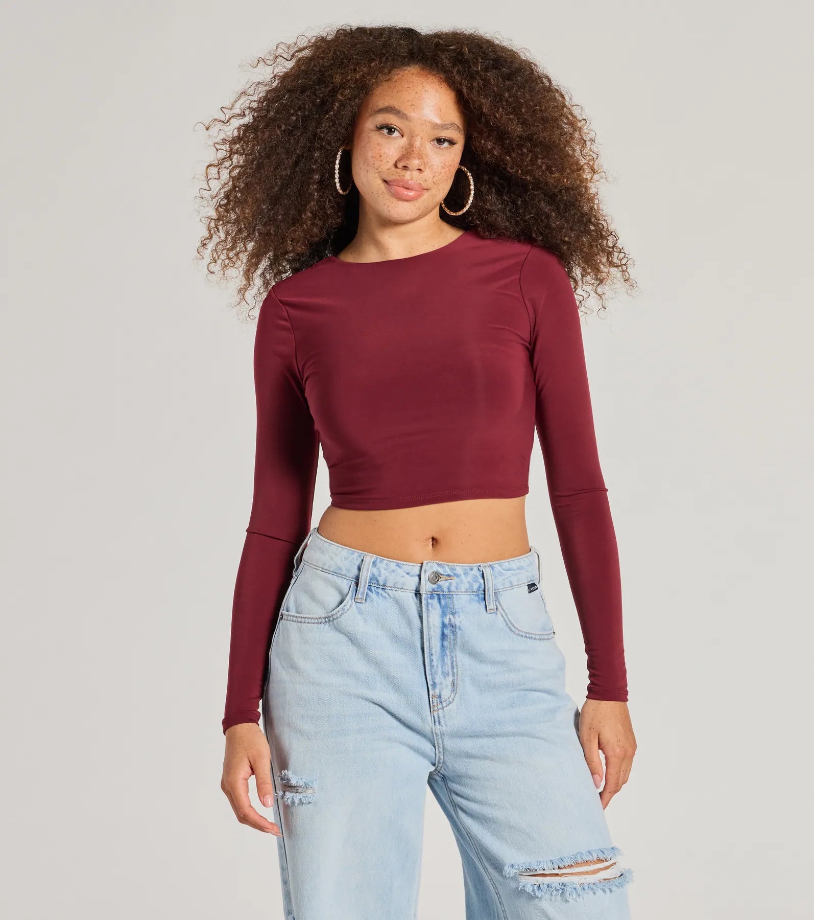 Stop And Stare Backless Long Sleeve Top Youthful Women's Anime - inspired