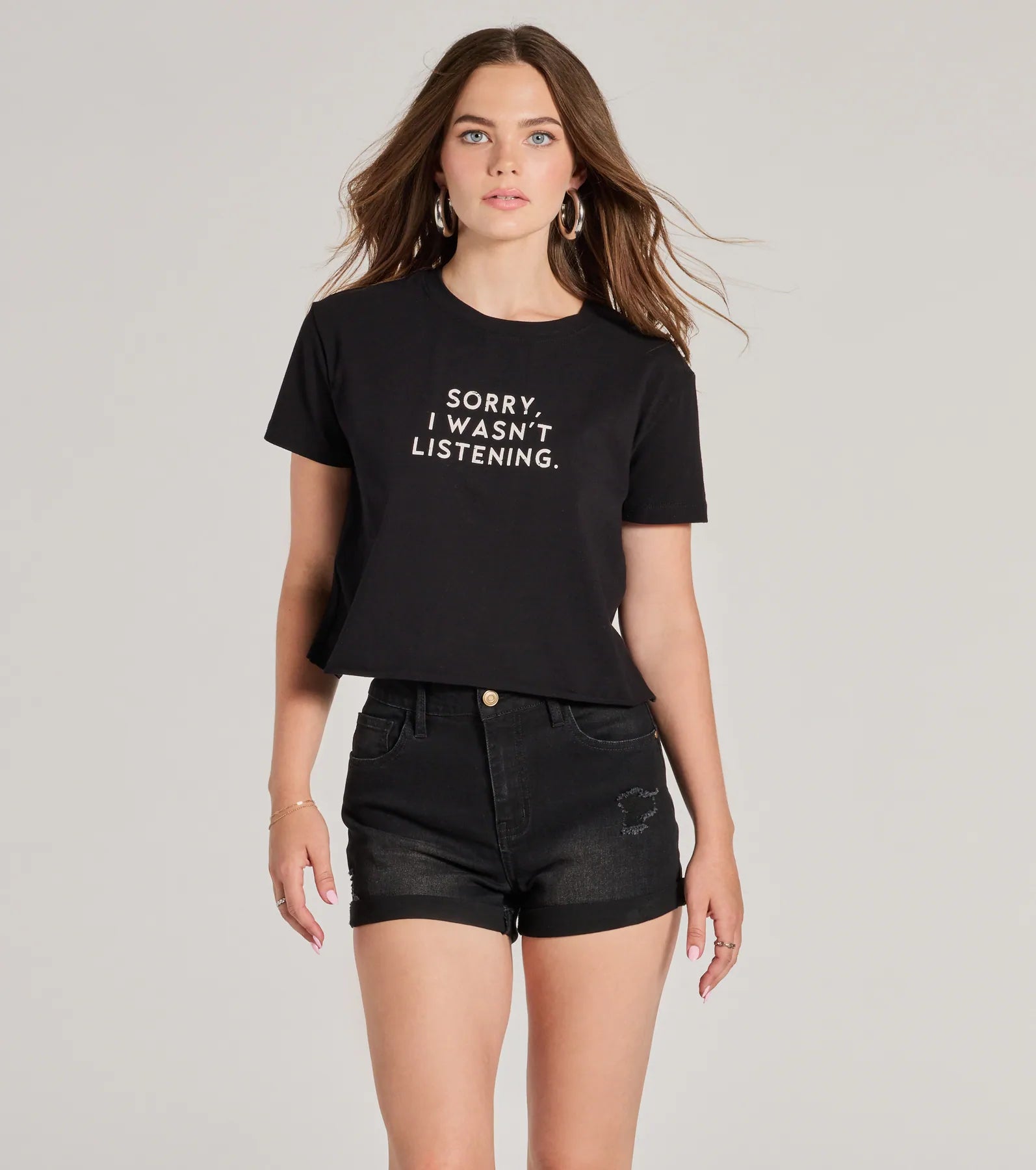 Sorry I Wasn't Listening Crop Graphic Tee Relaxed Women's Beachy