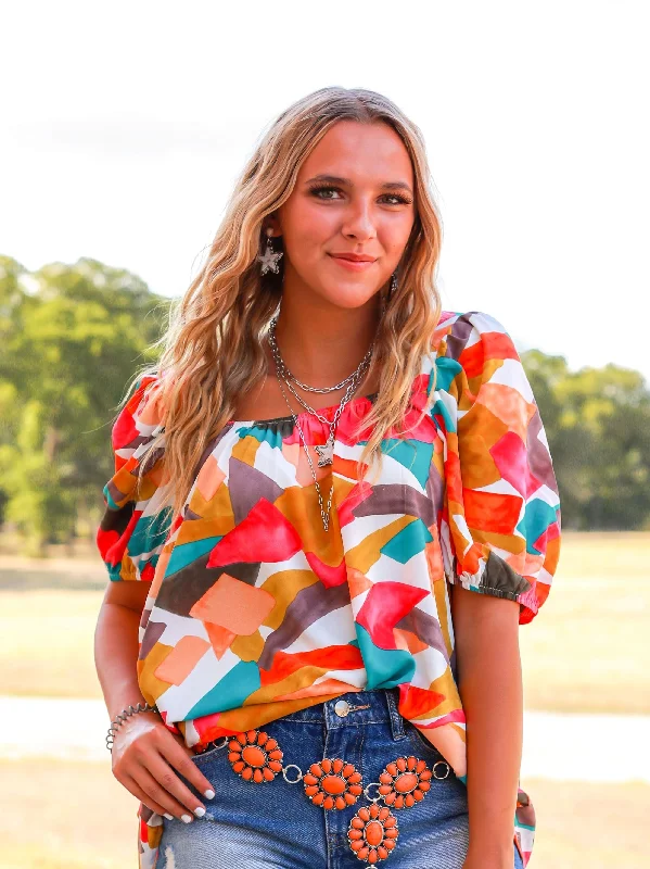Fractal Fashion Geometric Print Top Bold Women's Statement