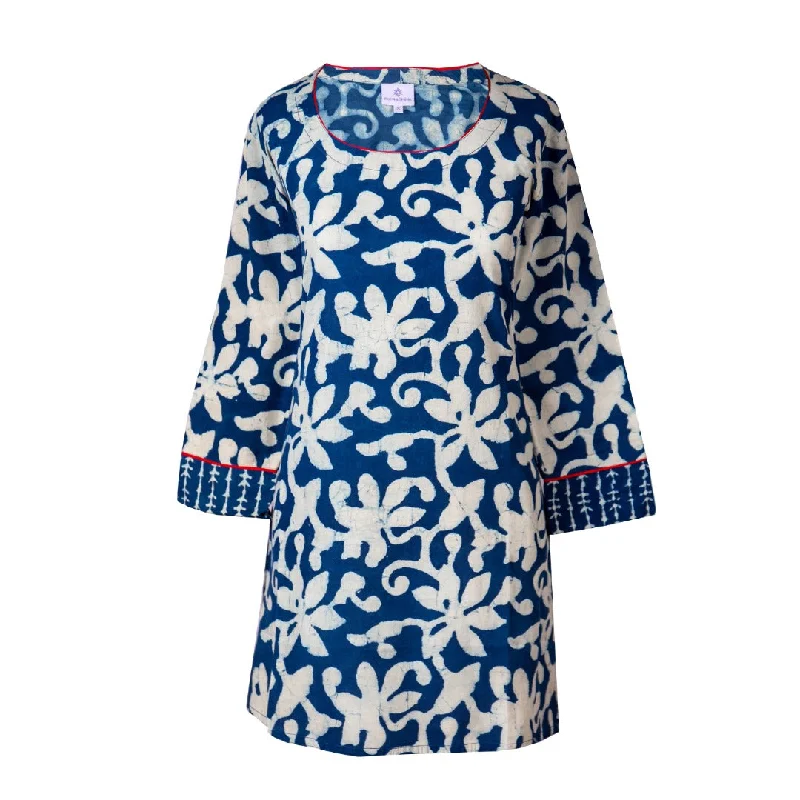 Sarah Natural Indigo Dyed Block Printed Tunic Artistic Women's Avant - 