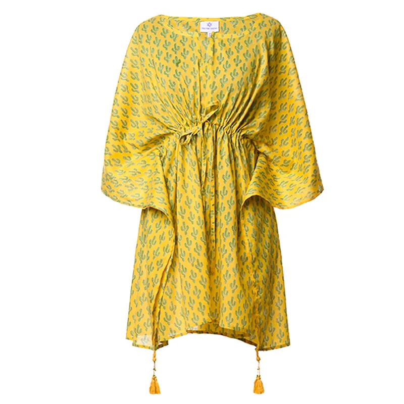 Prickly Pax Marigold Cactus Short Kaftan Traditional Women's 