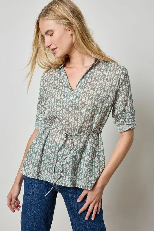 Collared Split Neck Top Preppy Women's College