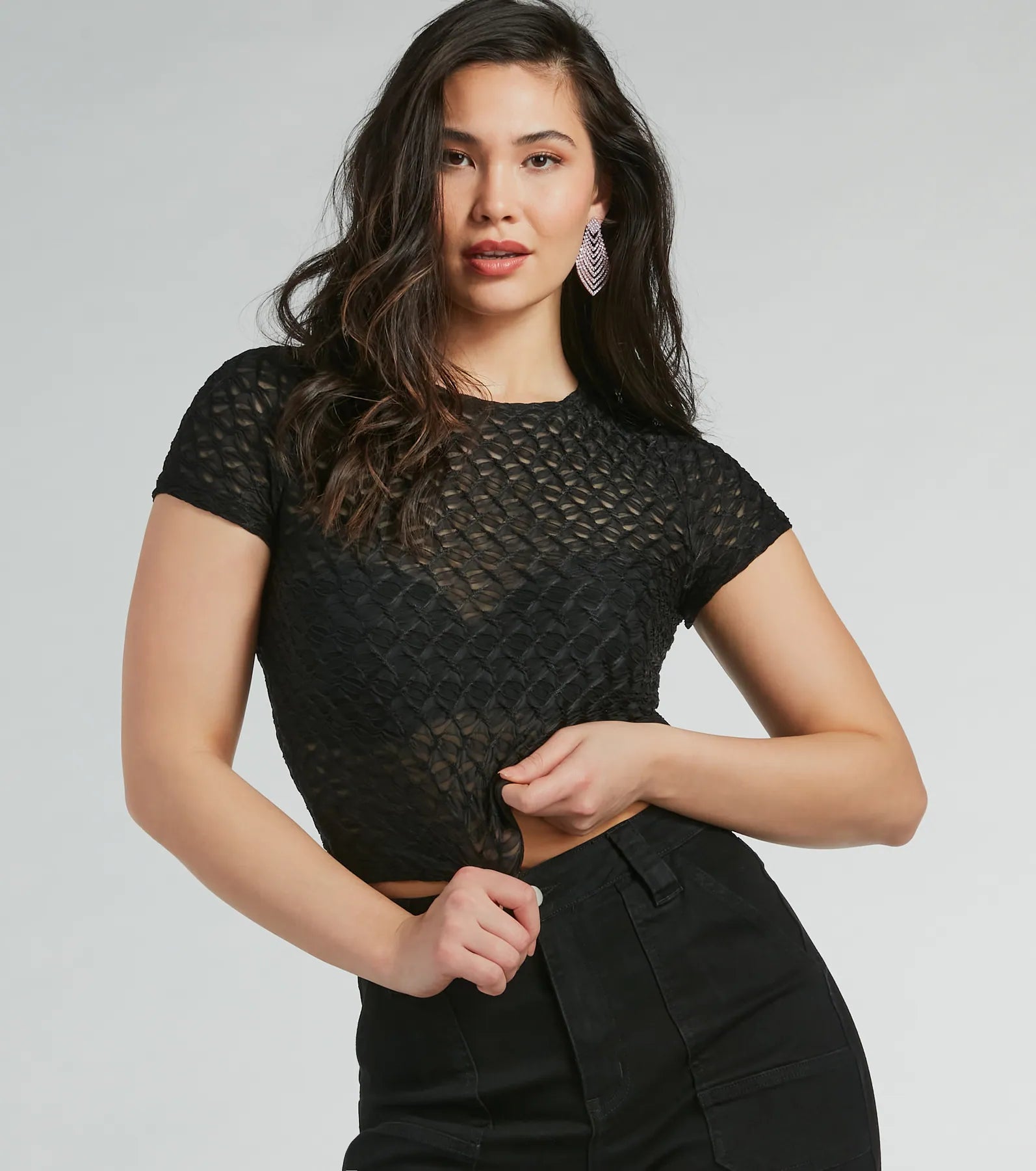 Sultry Sheer Textured Knit Top Refined Women's Hand - crafted