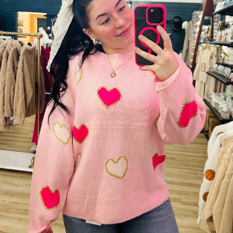 Love Is In The Air Pink Heart Sweater Youthful Women's Anime - inspired