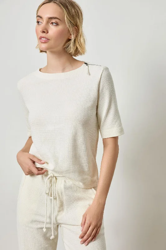 Zippered Elbow Sleeve Crewneck Classic Women's Tweed
