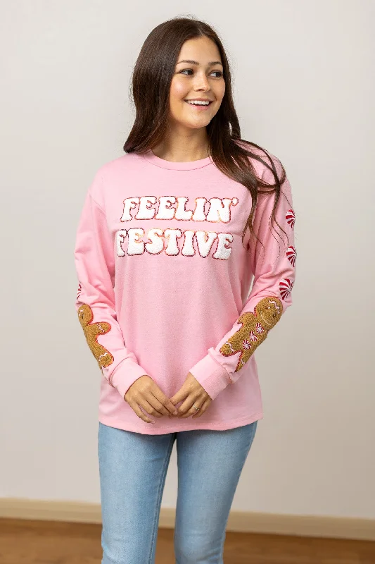 Feelin' Festive Pink Sweatshirt Dynamic Women's High - energy